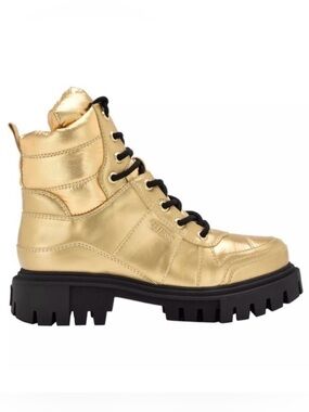 GUESS Tisley Metallic Gold Combat Boots Lug Sole Platform 7.5‎ NWT Grunge Glam